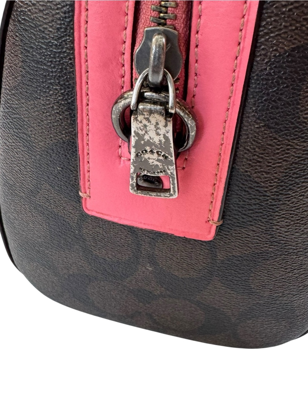 Coach Rowan Satchel Bag Signature Canvas Brown with Pink Trim 83607 - Picture 8 of 16